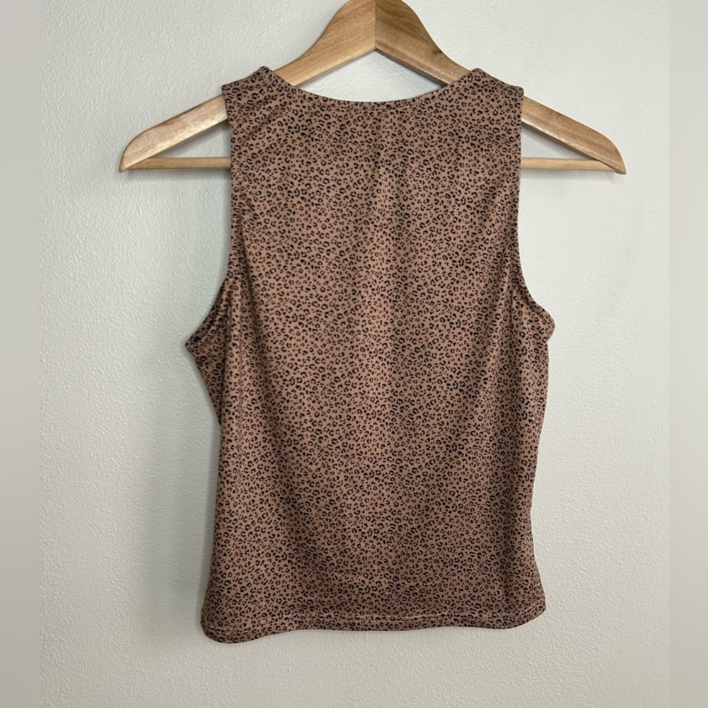 Gaze Cheetah Leopard Animal Print High Neck Crop Tank Top Tan Brown Black Size M - Picture 4 of 4